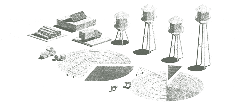 Illustration of charts depicted as fields and towers